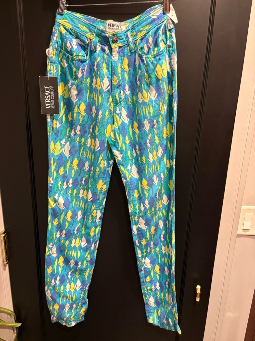 Versace vintage palm tree  Leaf Print Trousers new but as is size 27 straight